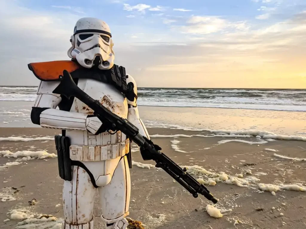 Storm trooper on sandy beach