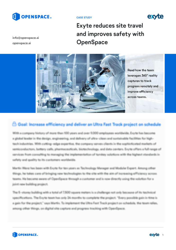 Cover Page of the Exyte Case Study with OpenSpace partially blurred - EN