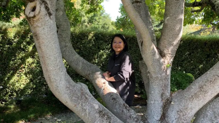 Renata Caron and a 100+ year-old magnolia tree