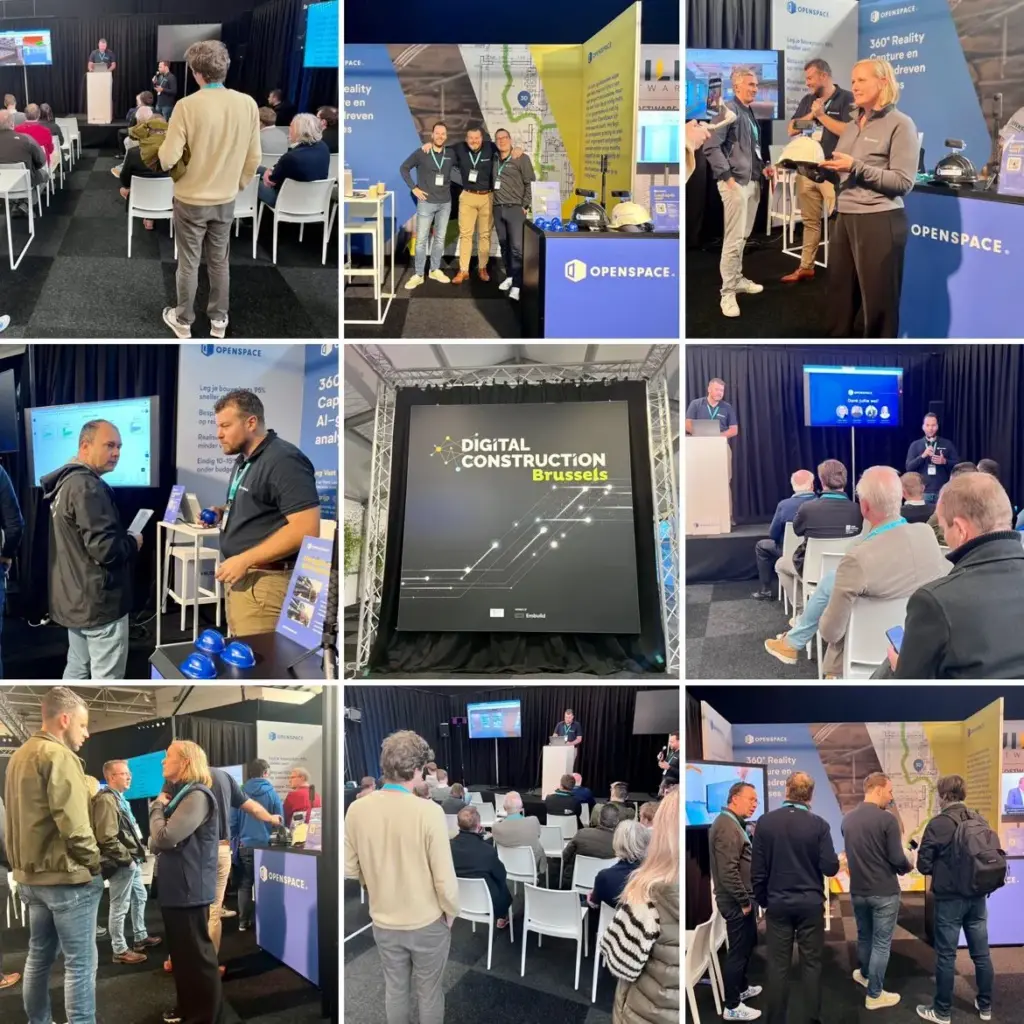 Collage of photos of the OpenSpace Benelux team at Digital Construction Brussels