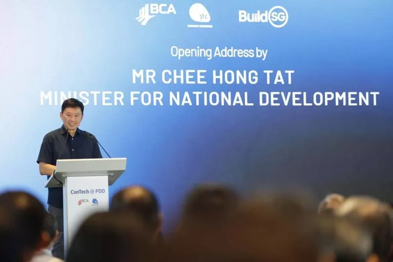 Official speaking at Singapore's ConTech@PDD event announcing new construction technology initiatives