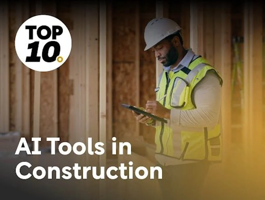 Top 10 AI tools in construction article cover featuring leading platforms reshaping how projects are built in 2026